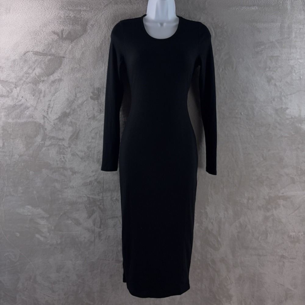 Marine‎ Layer Lexi Rib Midi Dress Womens Size Small Black Long Sleeve Bodycon